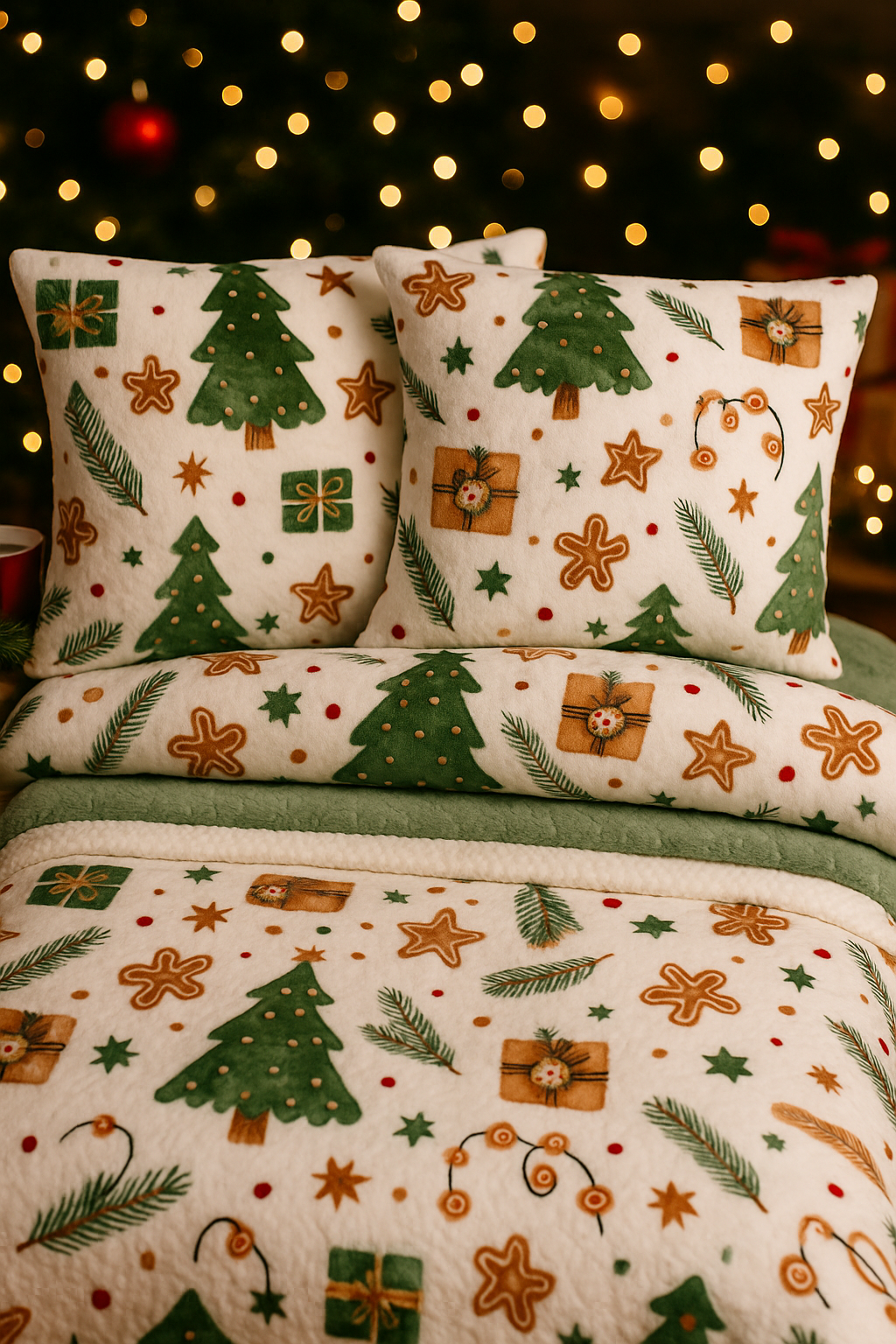 Mikroplyšové obliečky Biela vločka – elegantné zlaté snehové vločky