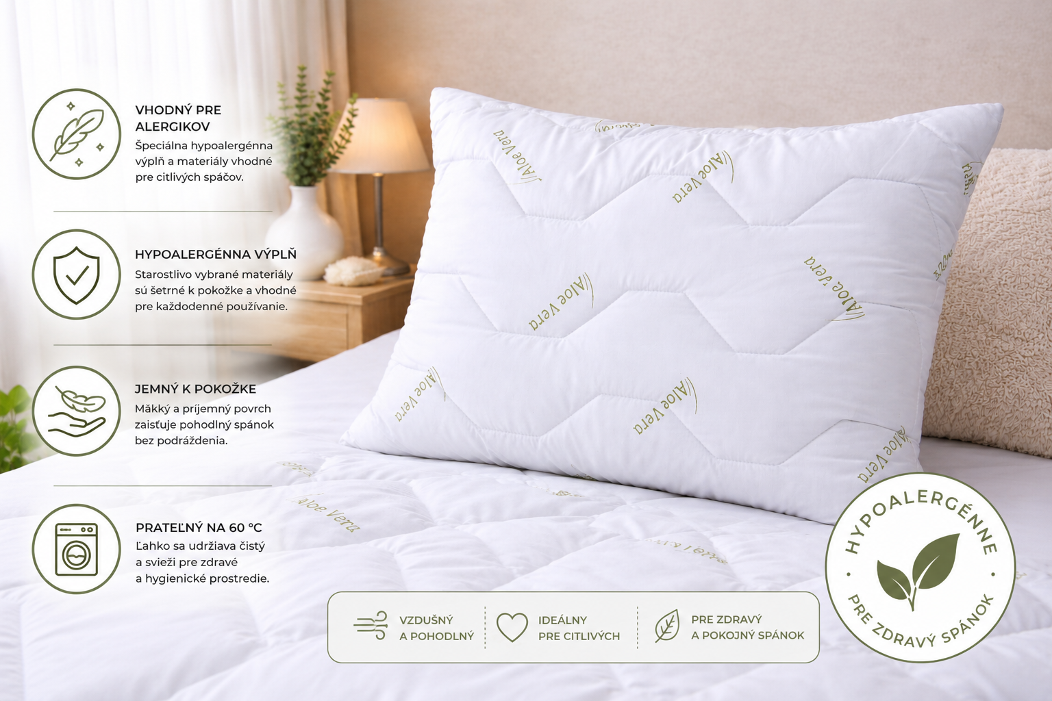 Vankúš Aloe Vera Green so zipsom