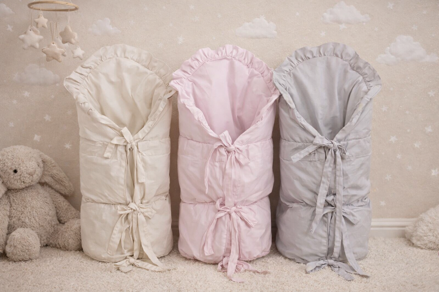 Obliečka na zavinovačku s volánikom – ružová / béžová / sivá