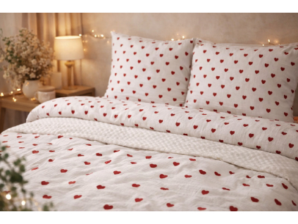 Posteľná obliečka Mušelín - Love Red 140x200/70x90 cm