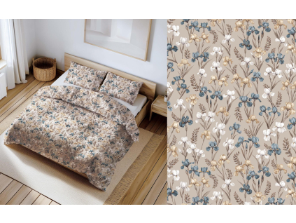 Modro béžové kvety obliecky