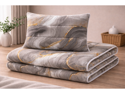 Celoročný set paplón a vankúš Mramor z mikrovlákna 140x200:70x90 cm