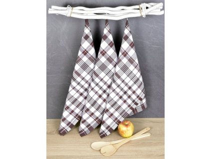 Luxusné kuchynské utierky Karo hnedá z egyptskej bavlny 50x70 cm – set 3 ks, károvaný vzor