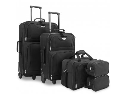 Set cestovních kufrů na kolečkách černá barva 4-dílný (60l, 34l, 16l, 3l) 24823
