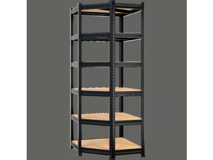 Rohový 6-policový regál - čierny
