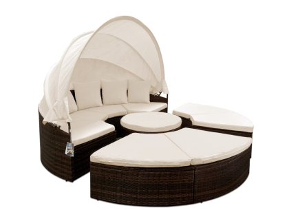 Ratanová záhradná posteľ LAZY BIG Ø230 cm - hnedá na záhrade