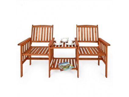 Záhradná drevená lavica 2x kreslo + stolík 6256