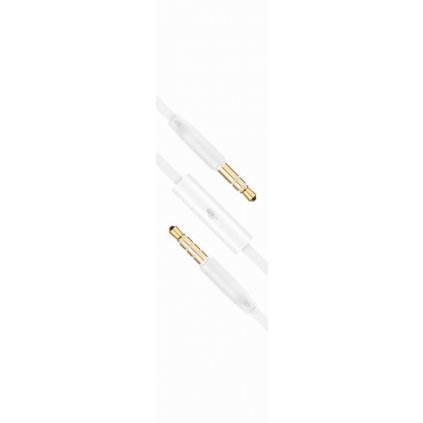 Plochý audio AUX kabel FIXED s konektory 2 x 3,5 mm jack s mikrofonem, bílý