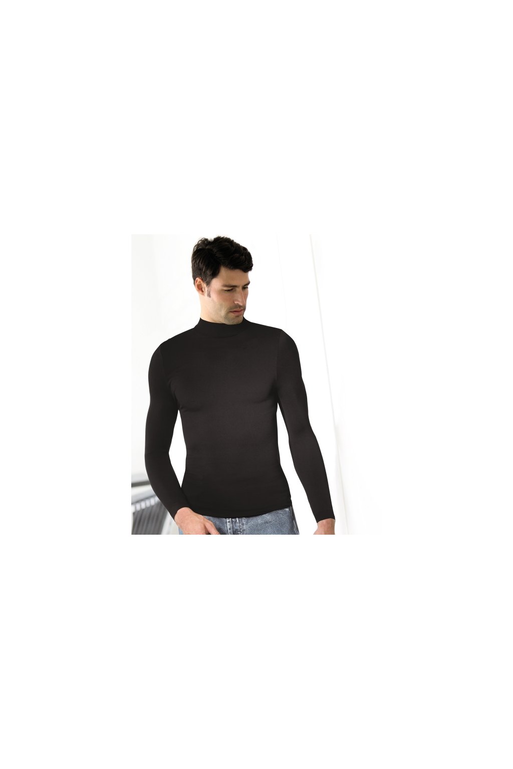 Pánské triko bezešvé T-shirt lupetto manica lunga Intimidea (Barva Černá, Velikost S/M)