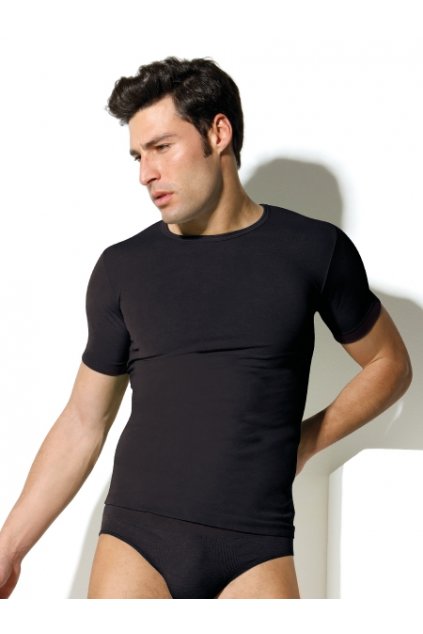 Pánské triko bezešvé T-shirt girocollo mezza manica Intimidea (Barva Černá, Velikost S/M)