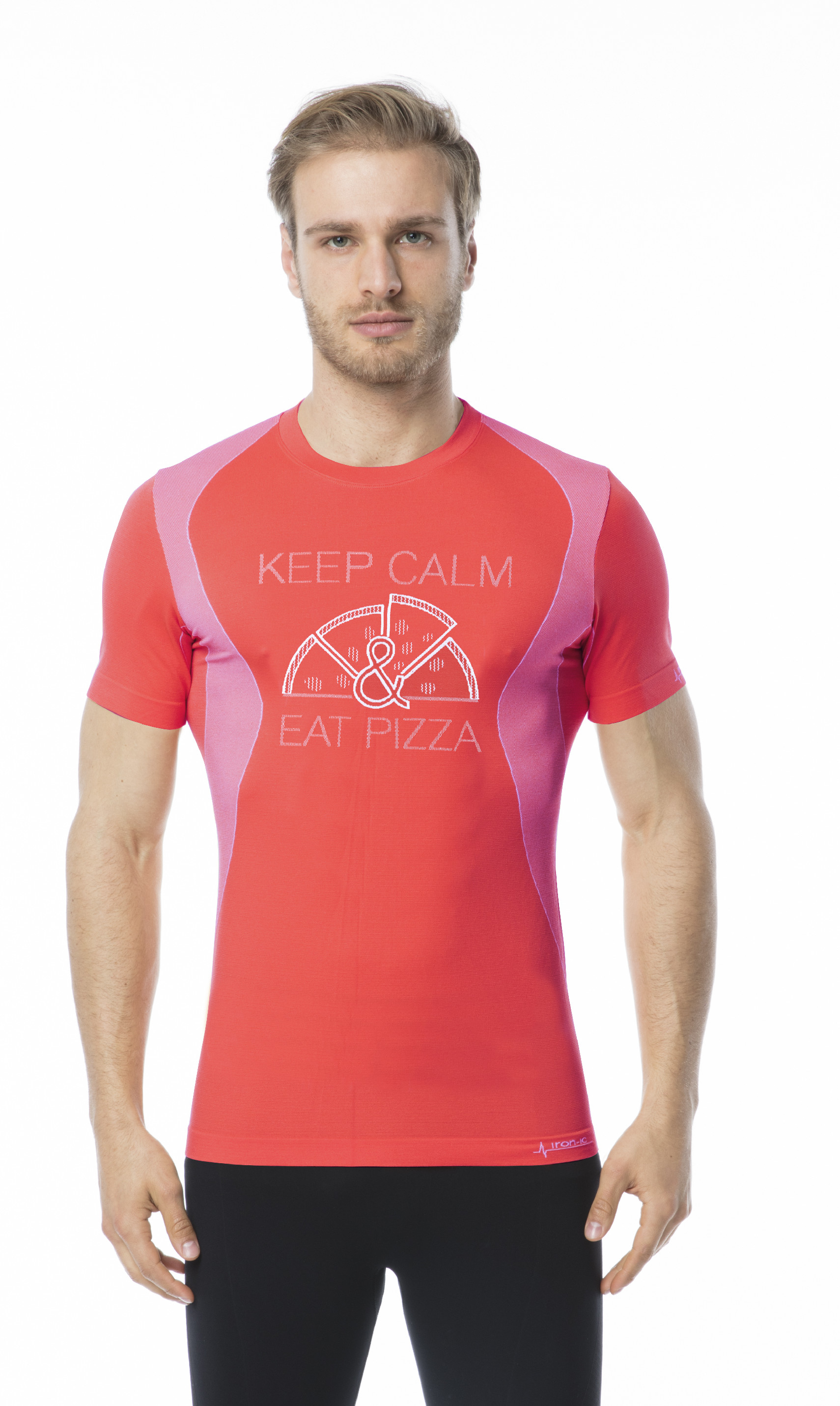 Pánské funkční tričko s krátkým rukávem IRON-IC - Keep Calm & Eat Pizza - červená Barva: Červená, 