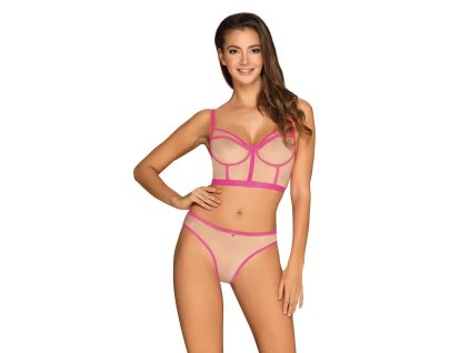 Smyslný set Nudelia top & panties neon pink - Obsessive (Barva růžova, Velikost S/M)