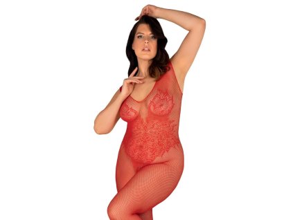 Žhavé body N112 bodystocking red XL/XXL - Obsessive (Barva červená, Velikost XL/XXL)