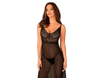 Elegantní košilka Estiqua long chemise - Obsessive (Barva černá, Velikost XS/S)
