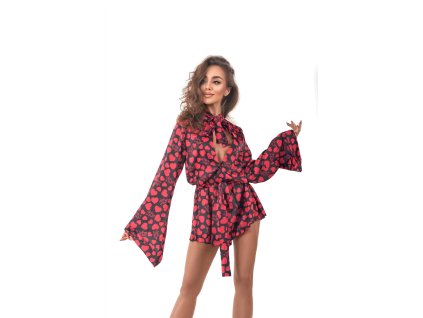 Svůdný župan Morgan Short Robe - Anais (Barva černá/červená, Velikost S/M)
