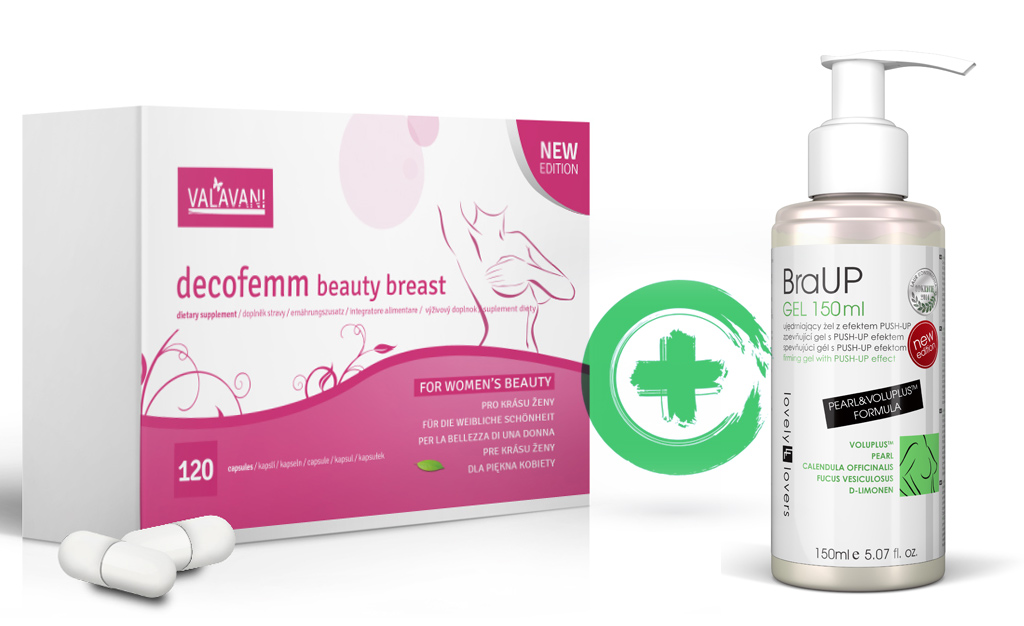 Akční balíček DecoFemm beauty breast 120 kapslí + BraUP Gel 150ml