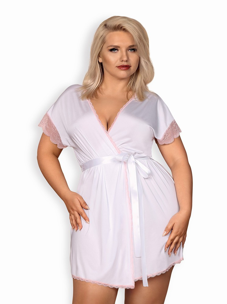 Elegantní župan Girlly peignoir XXL - Obsessive Barva: bílá, Velikost: XXL