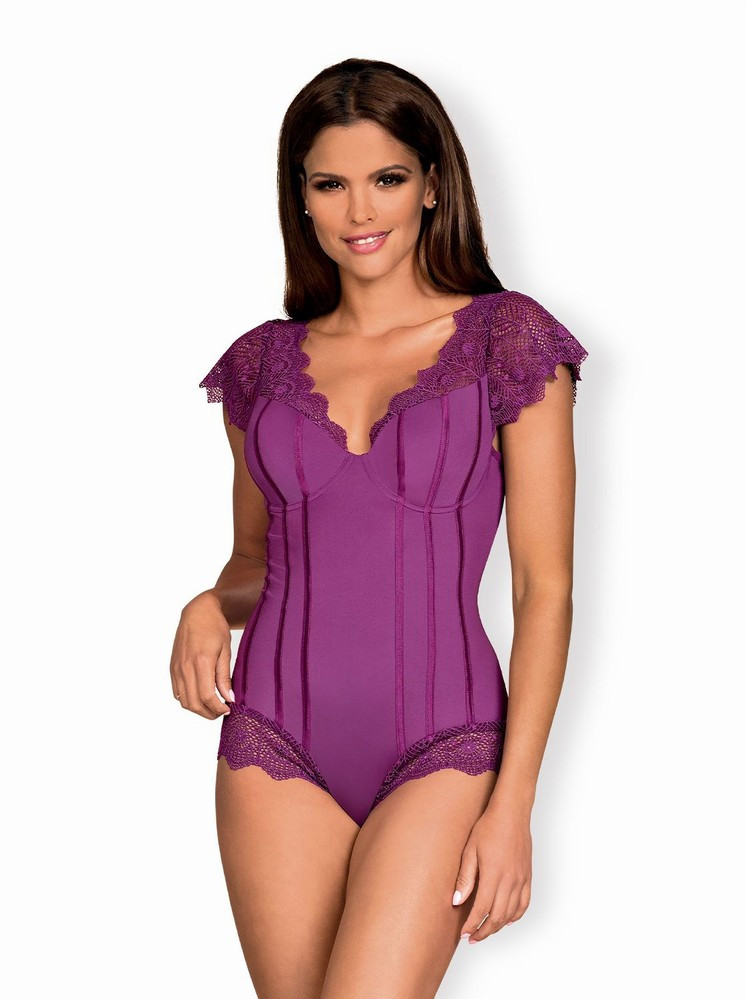 Levně Svůdné body Moketta teddy purple - Obsessive Barva: fialová, Velikost: L/XL