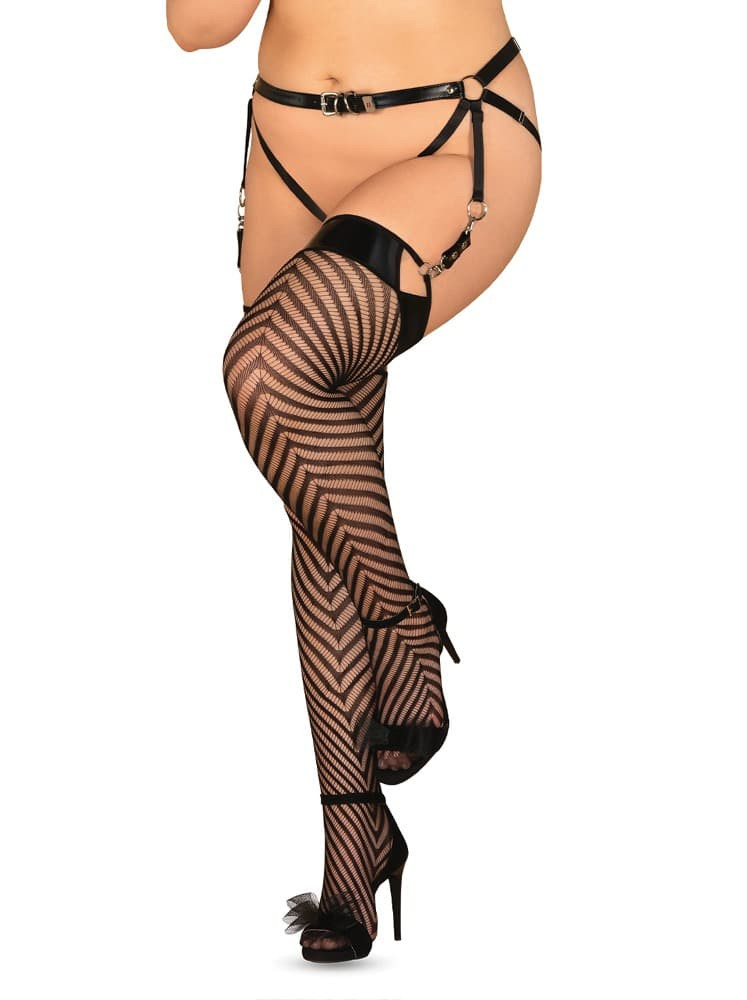 Levně Jedinečné punčochy S818 stockings 2XL/3XL - Obsessive Barva: černá, Velikost: 2XL/3XL