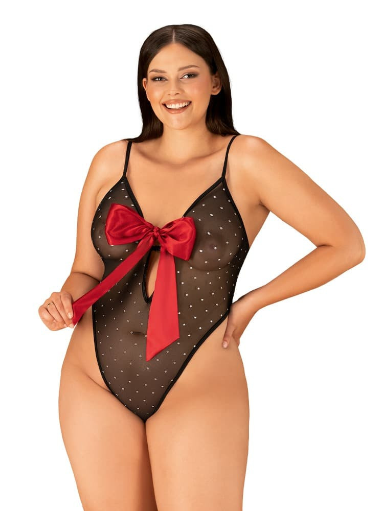 Elegantní body Tienesy teddy 2XL/3XL - Obsessive Barva: černá, Velikost: 2XL/3XL