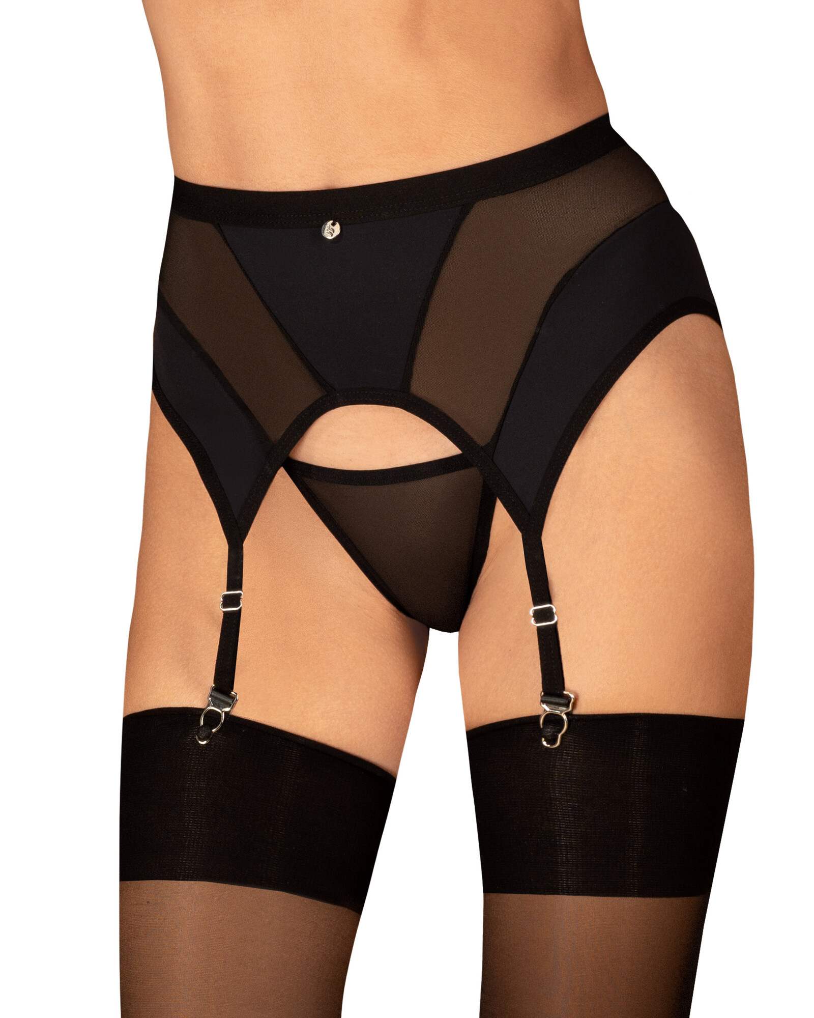 Elegantní podvazkový pás Chic Amoria garter belt - Obsessive Barva: černá, Velikost: XS/S