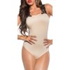 Dámské sexy body s háčkovanými ramínky a kamínky 9172 Béžová s černou - KouCla (Barva béžová s černou, Velikost S)