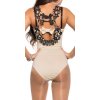 Dámské sexy body s háčkovanými ramínky a kamínky 9172 Béžová s černou - KouCla (Barva béžová s černou, Velikost S)