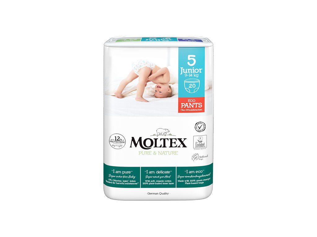 MOLTEX Pure&Nature Kalhotky plenkové jednorázové 5 Junior (9 14 kg) 20 ks
