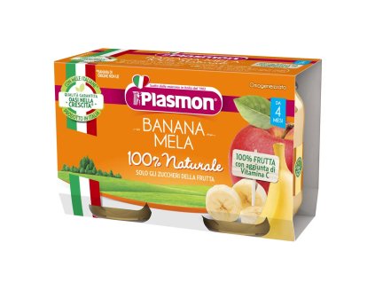 PLASMON Příkrm ovocný jablko a banán 2x104 g, 4m+
