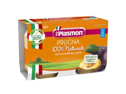 PLASMON Příkrm bezlepkový ovocný švestka 2x104 g, 4m+