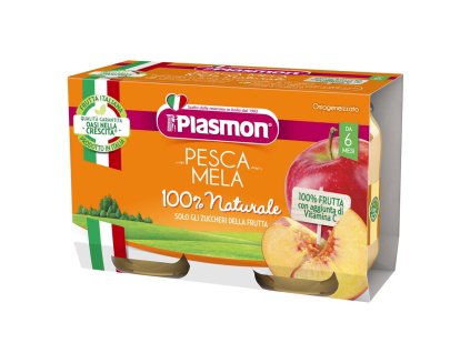 PLASMON Příkrm ovocný broskev a jablko 2x104 g, 6m+