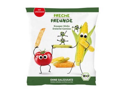 FRECHE FREUNDE BIO Tyčinky zeleninové s rajčetem, kukuřicí a hráškem 12 m, 30 g