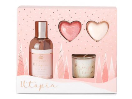 The Kind Edit Co. Utopia Relax & Bathe Gift Set 100ml Body Wash + 30g Candle + 2 x 20g Bath Fizzer 5055193544959