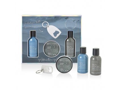 The Kind Edit Co. Skin Expert Mini Grooming Gift Set 100ml Shower Gel + 100ml Shampoo + 50ml Aftershave Balm + Bottle Opener Keyring 5055193545116