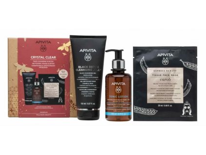 apivita set crystal clear black gel+soothing toner+carob mask