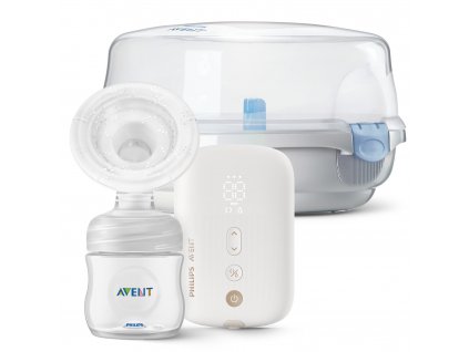 AVENT Odsávačka mateřského mléka elektronická Premium dobíjecí SCF396 + Sterilizator do MW