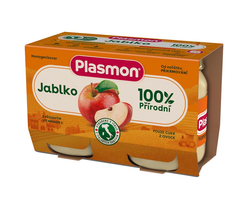 PLASMON Příkrm ovocný jablko 2x104 g, 4m+