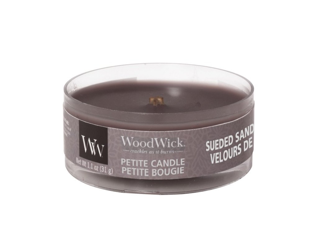 WoodWick Petite Suede & Sandal Woods vonná svíčka 31 g