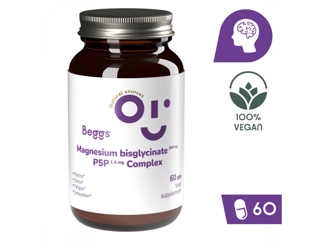 Beggs Magnesium bisglycinate 380 mg + P5P COMPLEX 1,4 mg 60 kapslí