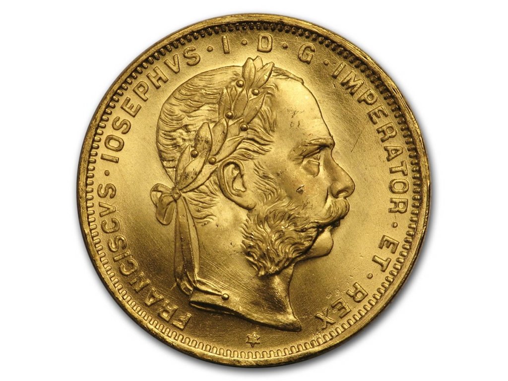 1892 austria gold 8 florin 20 francs bu 199666 rev