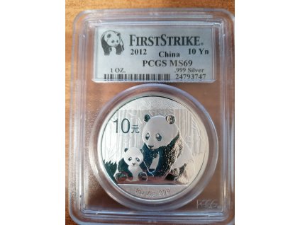 Stříbrná mince Čínská Panda 1 oz 2012 certifikace MS69