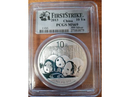 Stříbrná mince Čínská Panda 1 oz 2013 certifikace MS69