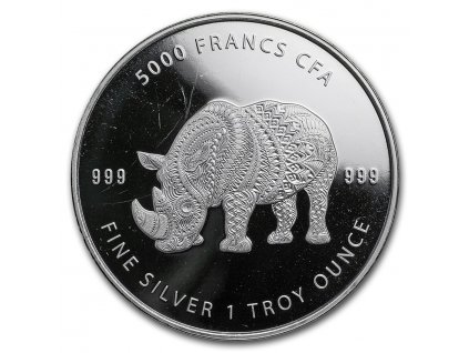 2018 republic of chad 1 oz silver mandala rhino bu abrasions 179444 obv