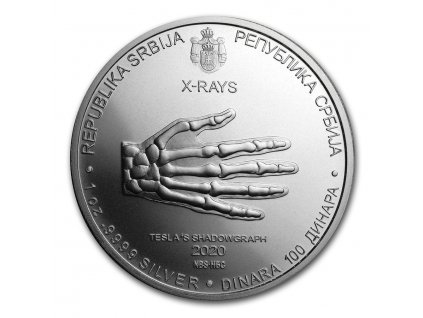 2020 serbia 1 oz silver 100 dinar nikola tesla x ray bu 206416 obv