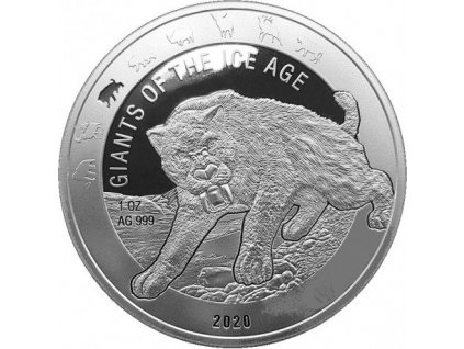 ghana 1 oz silver giants of the ice age 2020 saber tooth cat 5 cedis
