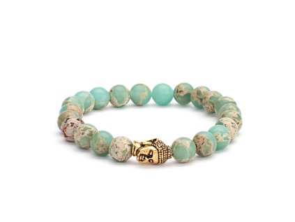 401spbm yoga mala armband pastellfarbener serpentinit mit buddhakopf