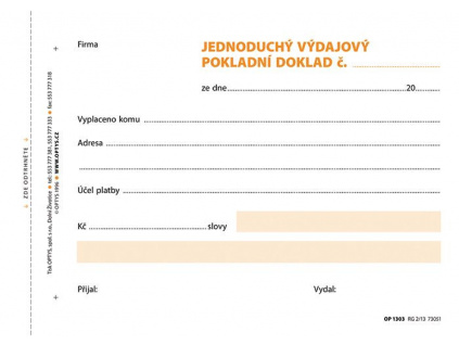 Jednoduchý výdajový pokladní doklad - A6, 100 listů