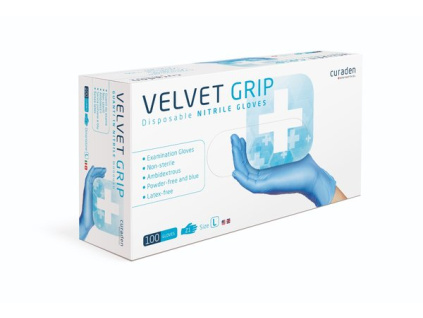 Rukavice nitrilové Velvet Grip, 100 ks, modré, nepudrované