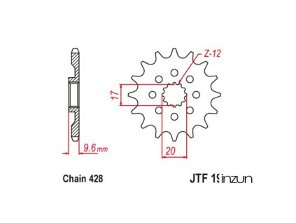 řetězové kolečko pro sekundární řetězy typu 428, JT (14 zubů)