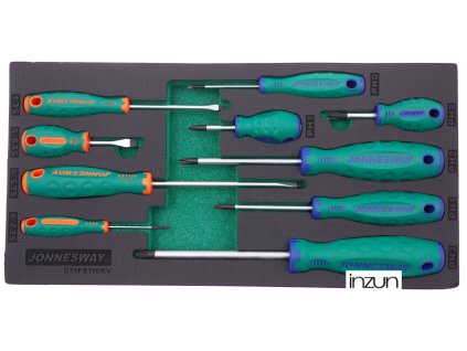 Modul pěnový - šroubováky ploché a křížové, sada 10 ks - JONNESWAY D71PS110KV